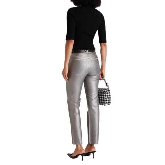 Veronica Beard Daniela High Rise Straight Leg Jeans Womens 29 Silver Coated Pant - Picture 2 of 16